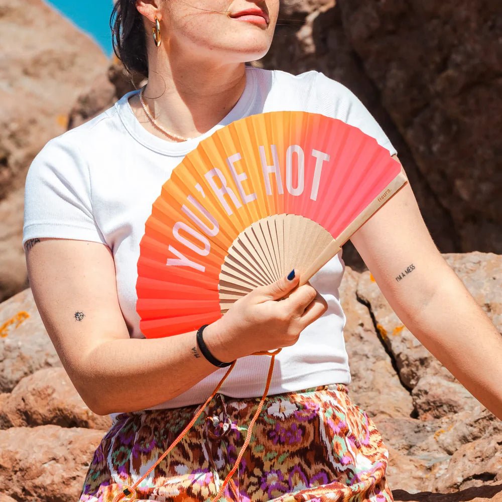 PINK & ORANGE "YOU'RE HOT" HAND FAN - OTHERLETTERS