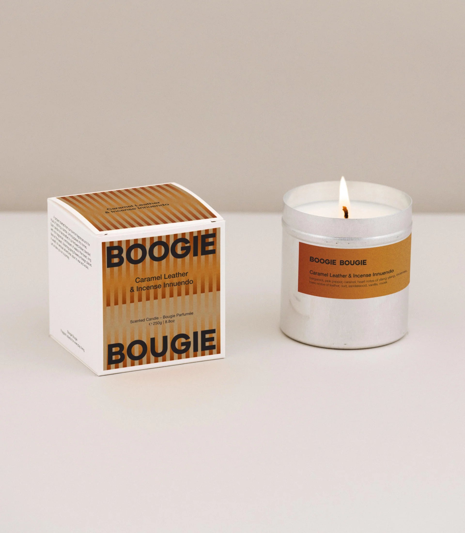 BOOGIE BOUGIE CARAMEL LEATHER & INCENSE INNUENDO CANDLE - OTHERLETTERS
