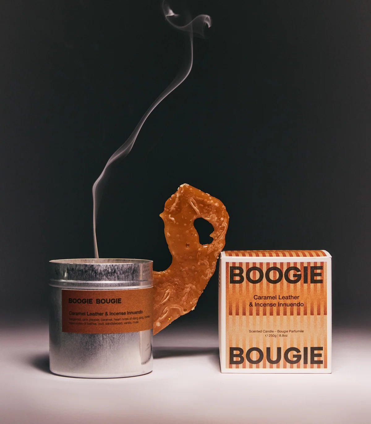 BOOGIE BOUGIE CARAMEL LEATHER & INCENSE INNUENDO CANDLE - OTHERLETTERS