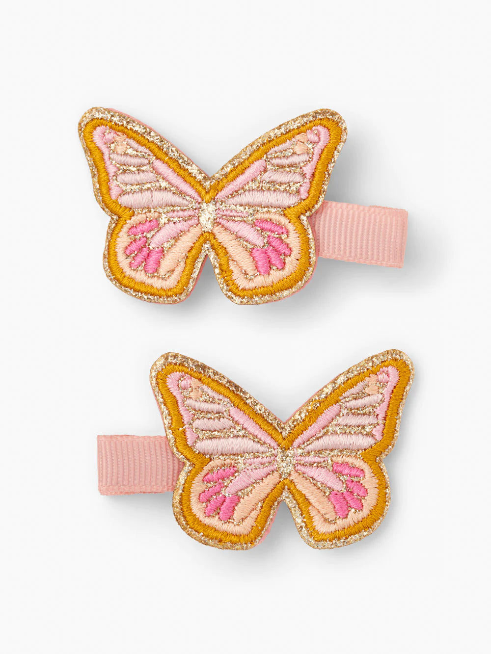 PINK EMBROIDERED BUTTERFLY HAIR CLIPS