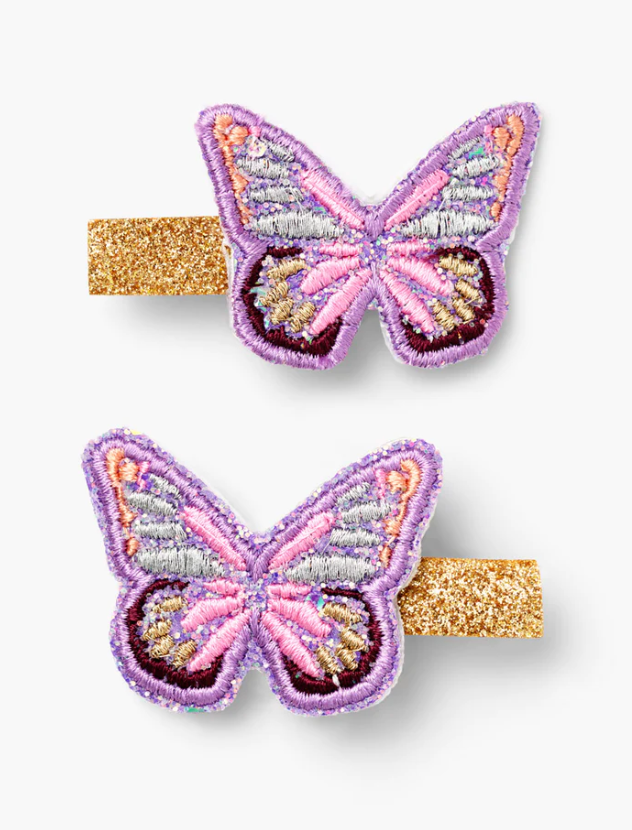 LILAC EMBROIDERED BUTTERFLY HAIR CLIPS