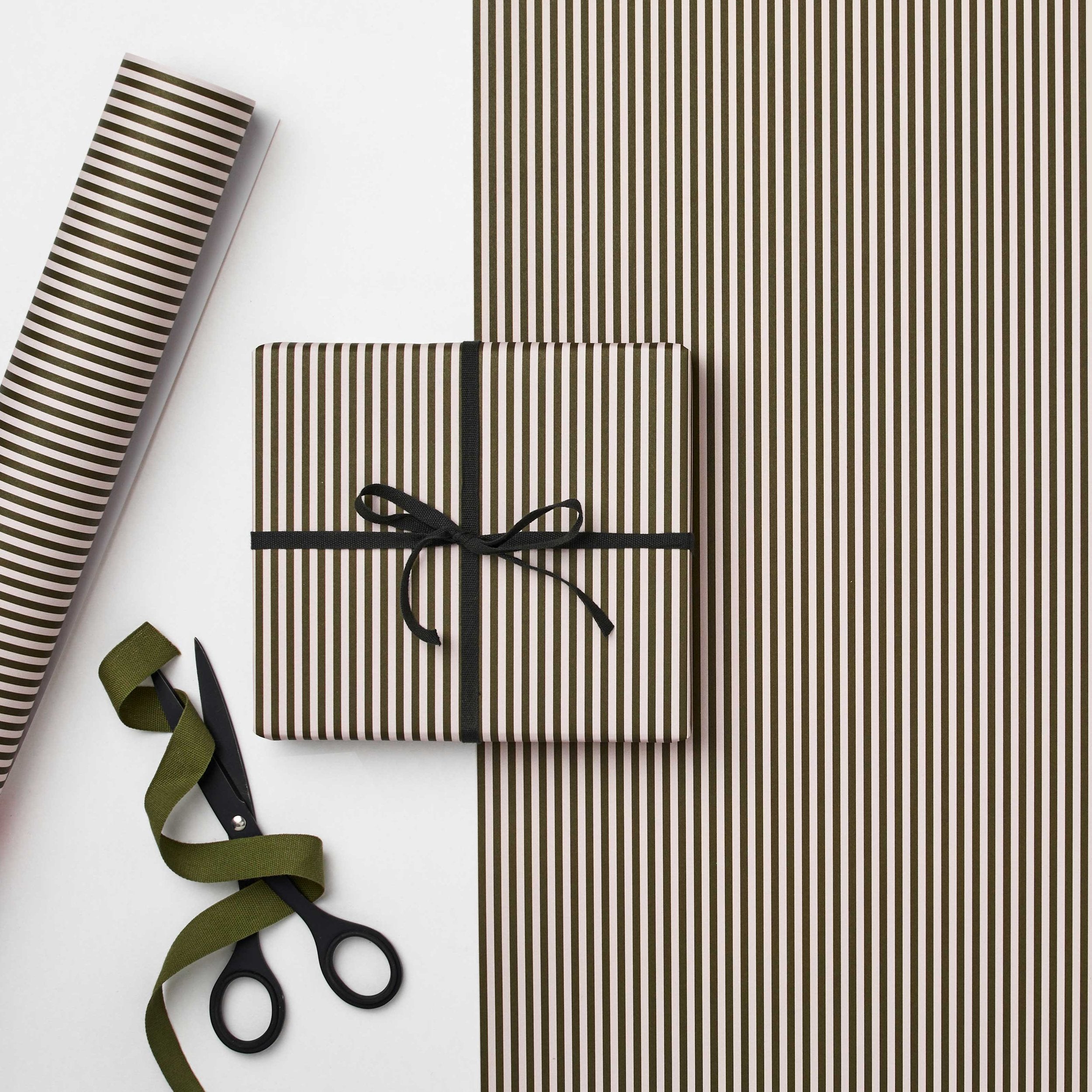THIN GREEN STRIPE WRAPPING PAPER | 3 SHEETS ROLLED