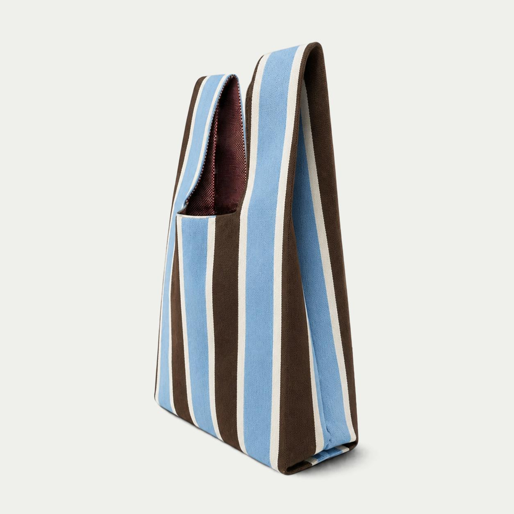 BLUE AND BROWN STRIPE KNITTED BAG | MEDIUM