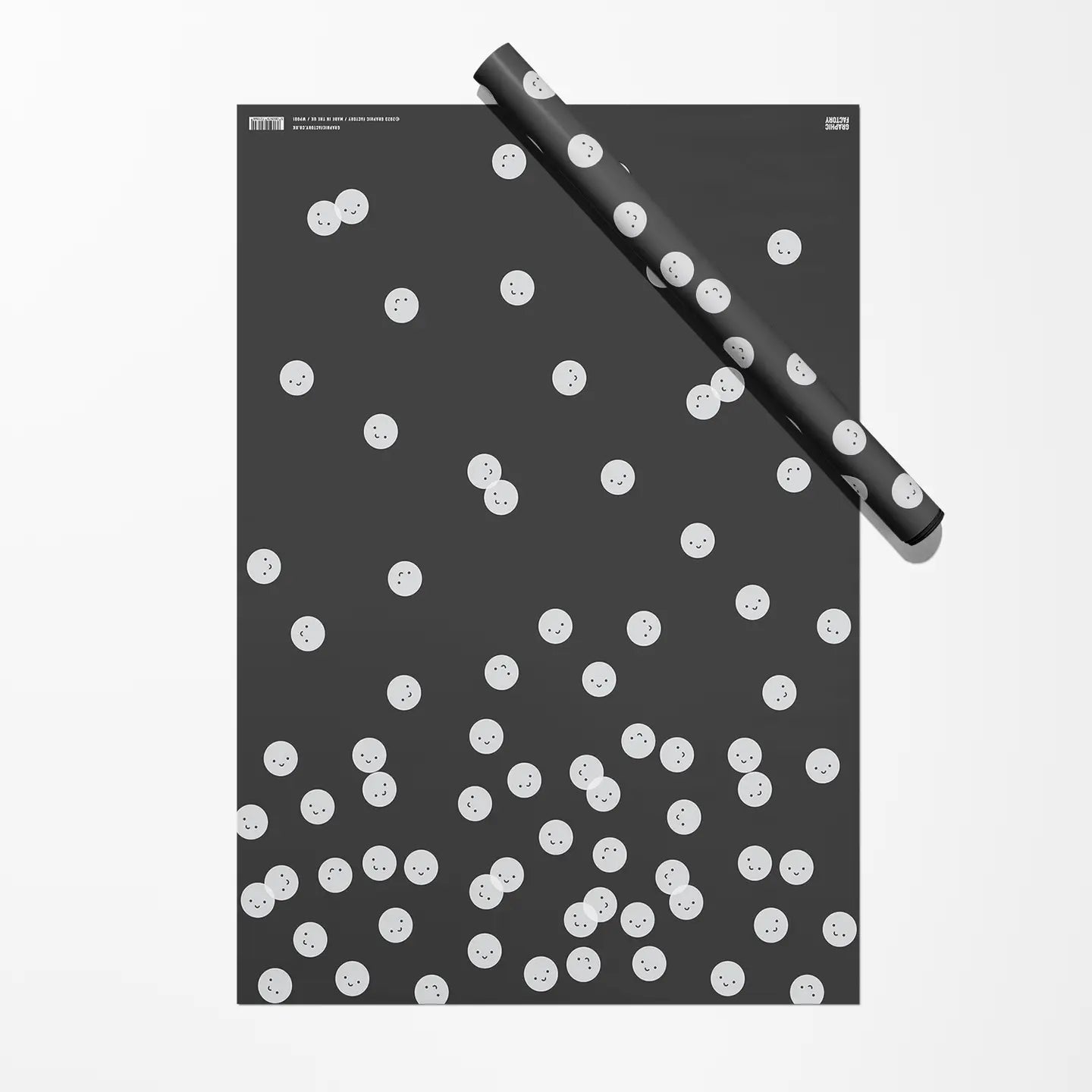 BLACK SMILES FACE GIFT WRAP | 3 SHEETS ROLLED - OTHERLETTERS