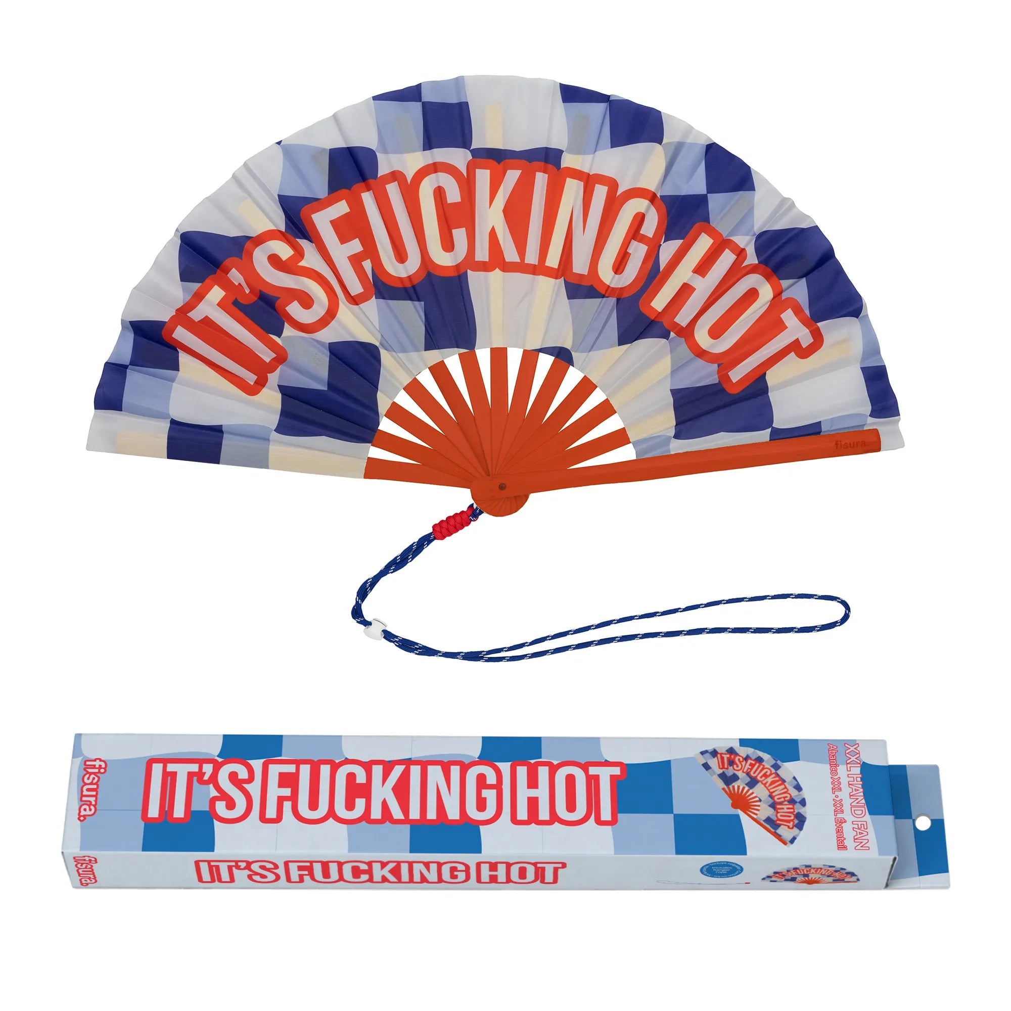 BLUE & RED IT'S FUCKING HOT HAND FAN XXL - OTHERLETTERS