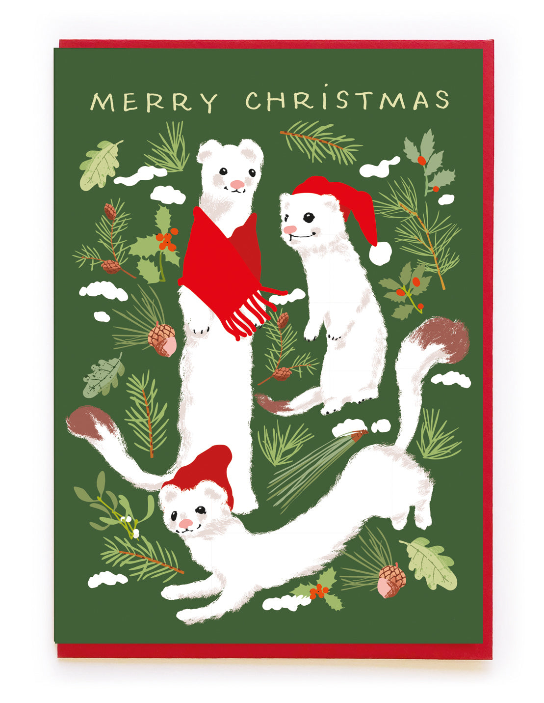 MERRY CHRISTMAS WHITE FERRETS | CARD BY NOI