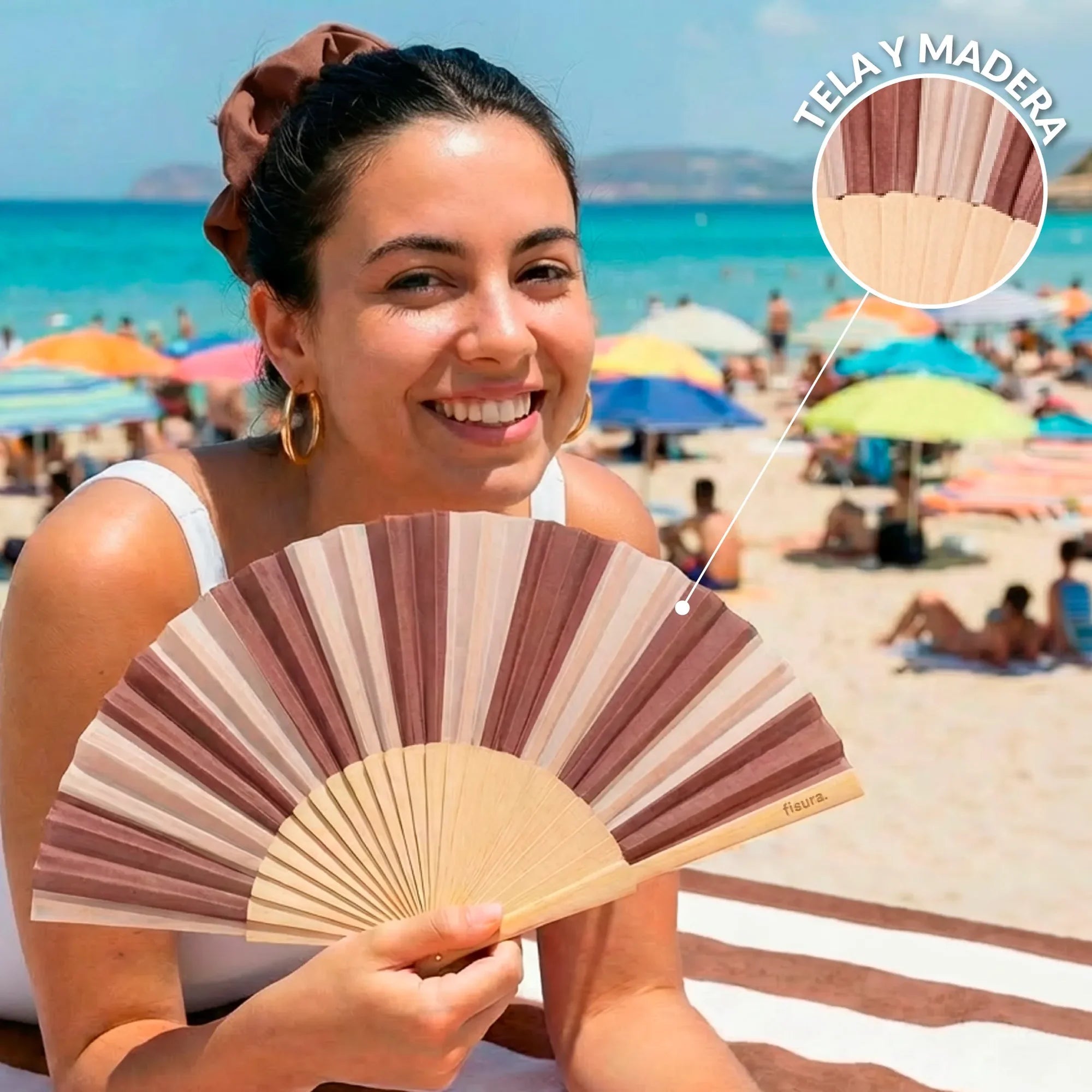 BROWN & BEIGE STRIPED HAND FAN - OTHERLETTERS