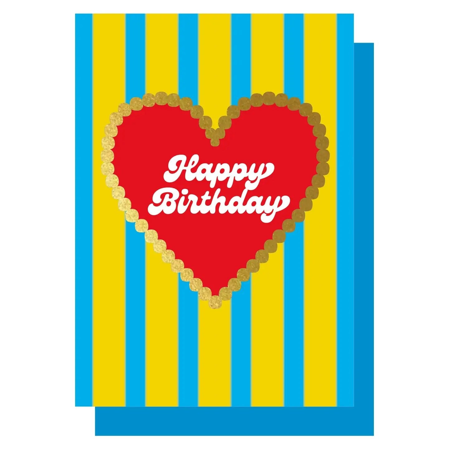 HAPPY BIRTHDAY RED HEART (YELLOW & BLUE STRIPES | CARD BY LUCKY INK - OTHERLETTERS