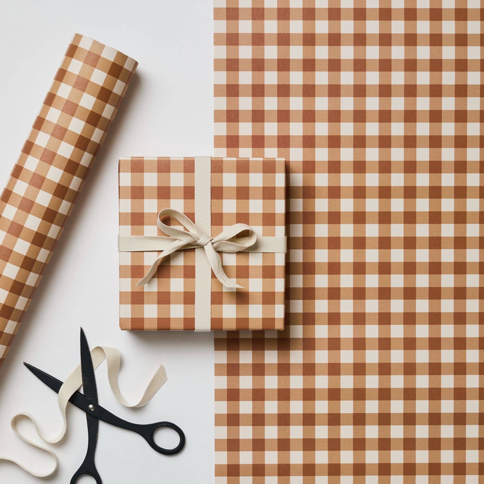 CINNAMON GINGHAM WRAPPING PAPER | 3 SHEETS ROLLED - OTHERLETTERS