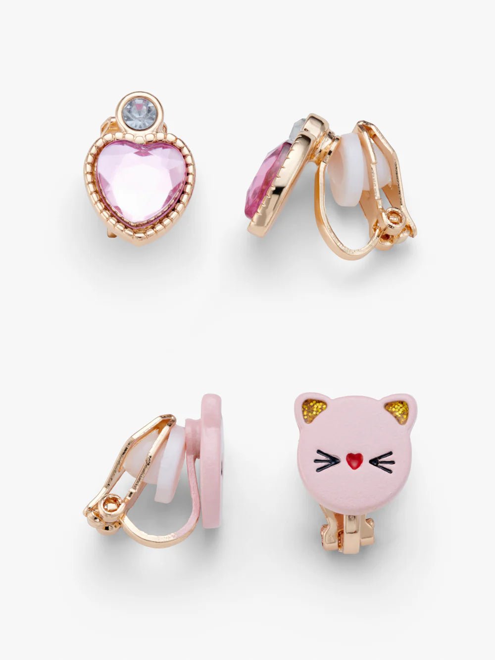 CLIP ON EARRINGS 2 PAIRS GEM AND CAT - OTHERLETTERS
