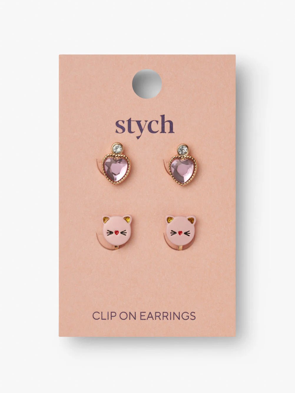 CLIP ON EARRINGS 2 PAIRS GEM AND CAT - OTHERLETTERS