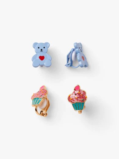 CLIP - ON EARRINGS 2 PAIRS TEDDY AND CUPCAKE - OTHERLETTERS