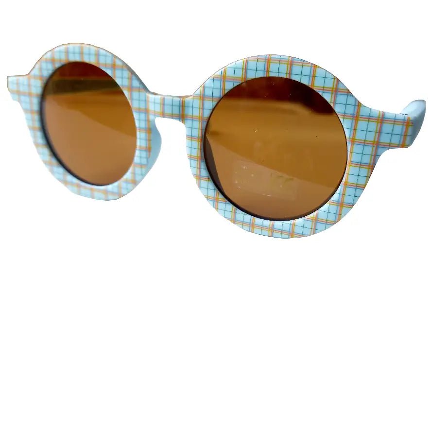RETRO KIDS SUNGLASSES | LIGHT BLUE CHEQUERED - OTHERLETTERS
