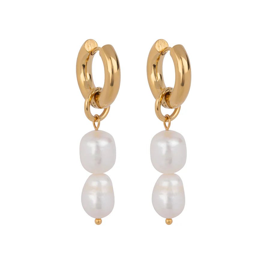 DOUBLE PEARL HOOP EARRINGS - OTHERLETTERS