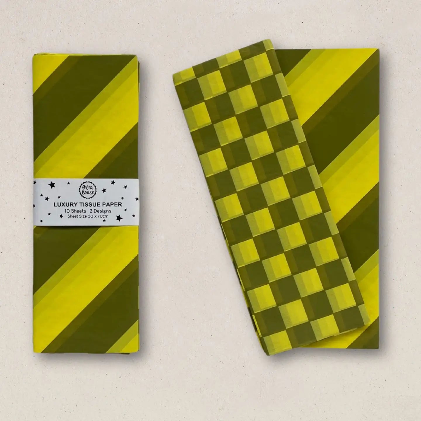 LUXURY TISSUE PAPER | CHEQUER STRIPE OLIVE & YELLOW - OTHERLETTERS