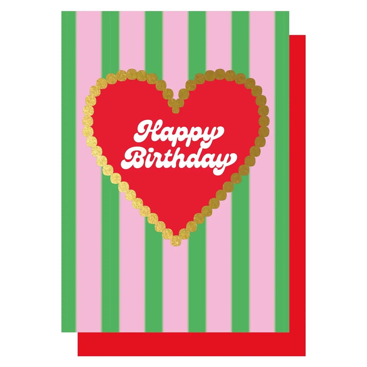 HAPPY BIRTHDAY HEART (PINK & GREEN STRIPES) | CARD BY LUCKY INK - OTHERLETTERS
