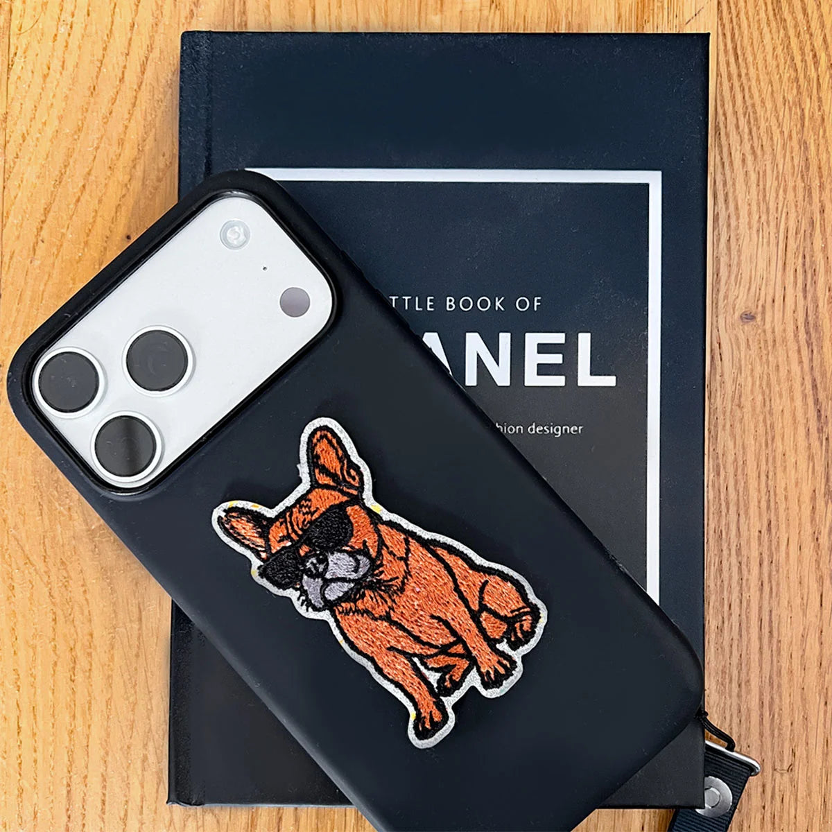 Embroidered sticker of a French bulldog, Frenchie Cool