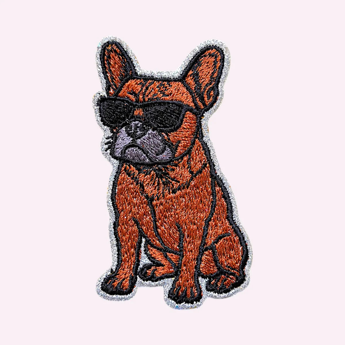Embroidered sticker of a French bulldog, Frenchie Cool