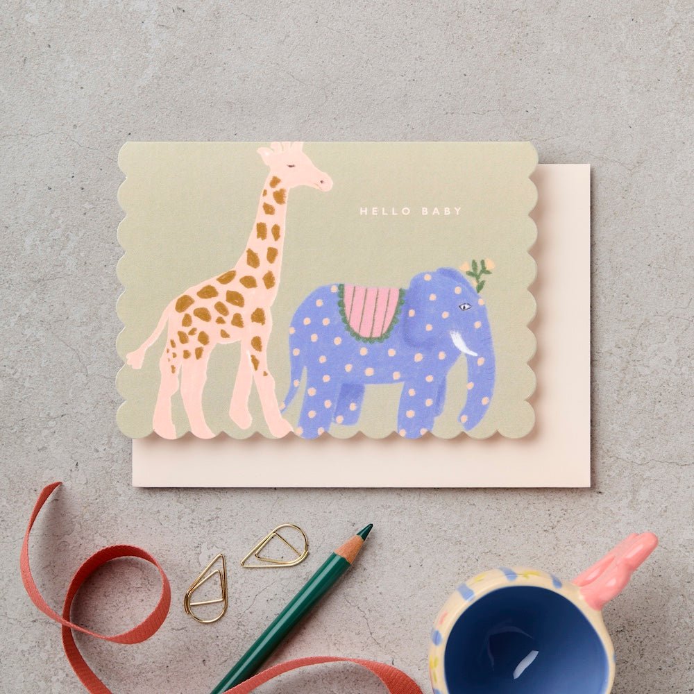 HELLO BABY ANIMALS SCALLOP | CARD BY KATIE LEAMON - OTHERLETTERS