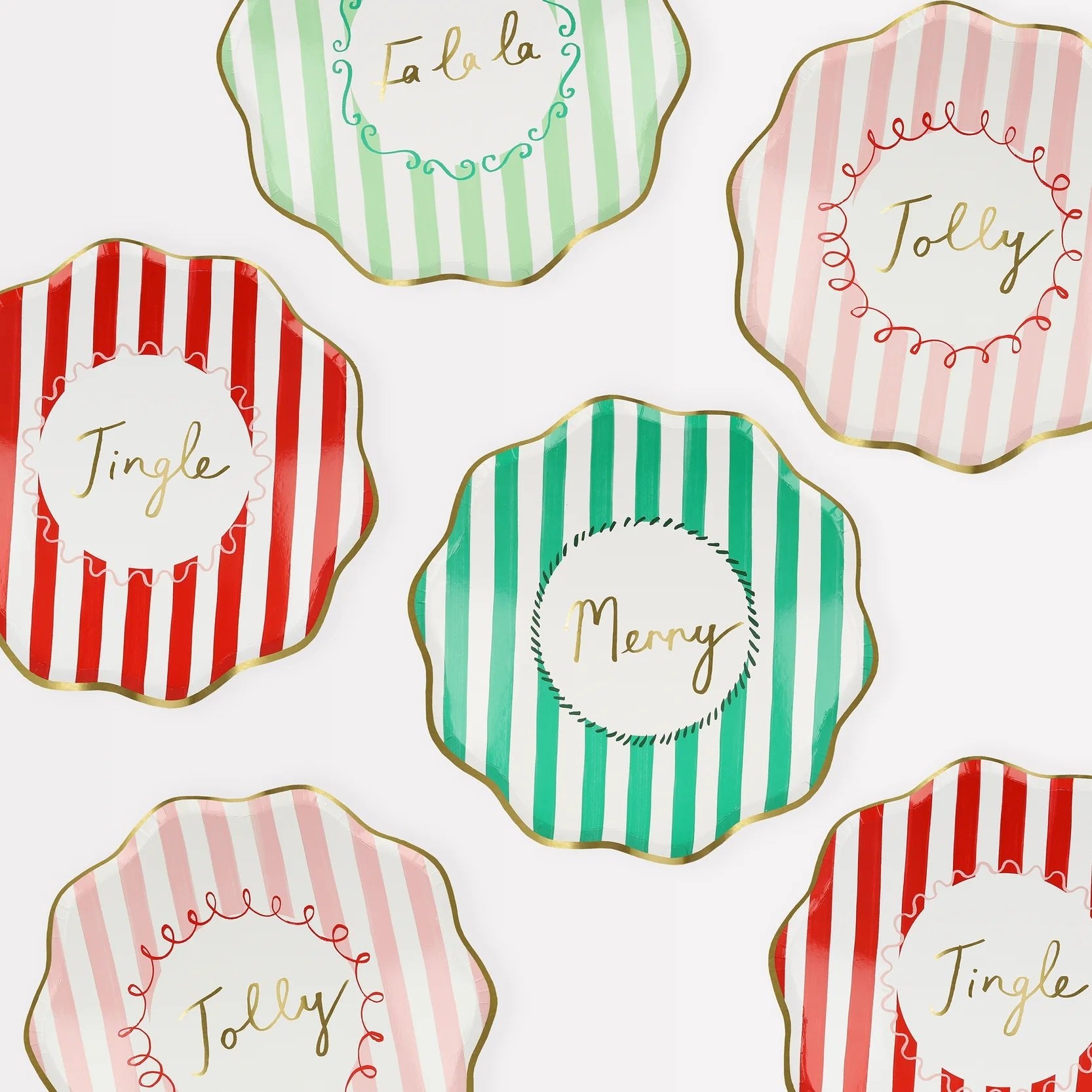 Jolly striped mix paper plates for Christmas parties