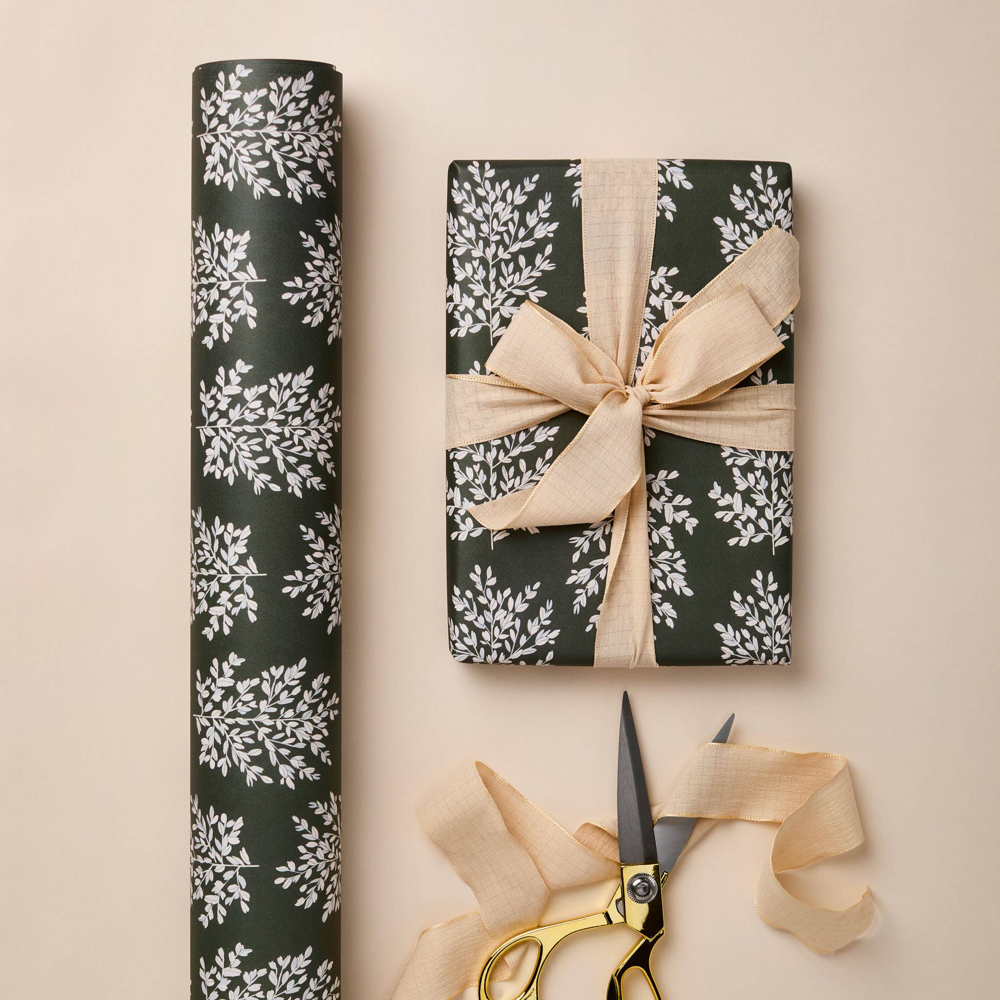 KHAKI BOTANICAL LUXURY GIFT WRAP | 3 SHEETS ROLLED - OTHERLETTERS
