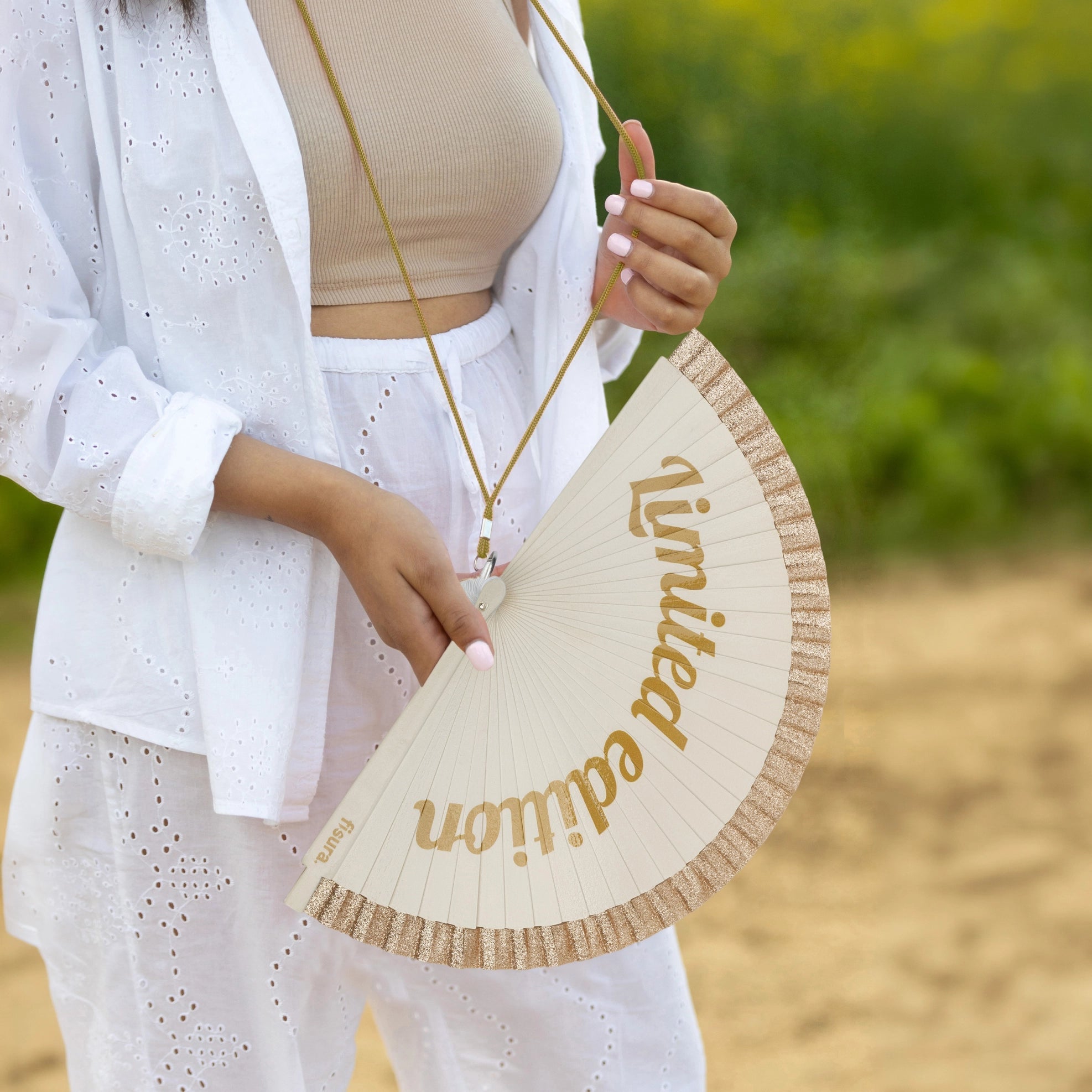 LIMITED EDITION CREAM AND GOLD HAND FAN - OTHERLETTERS