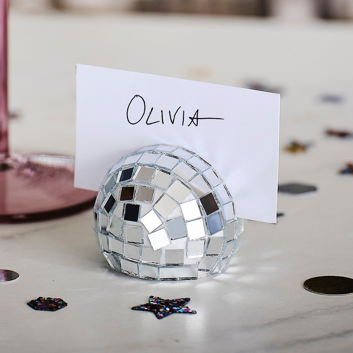 DISCO BALL PLACE CARD HOLDERS