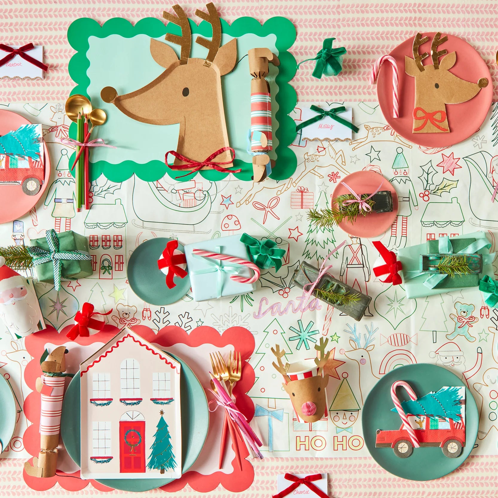 Festive house paper plates stacked together