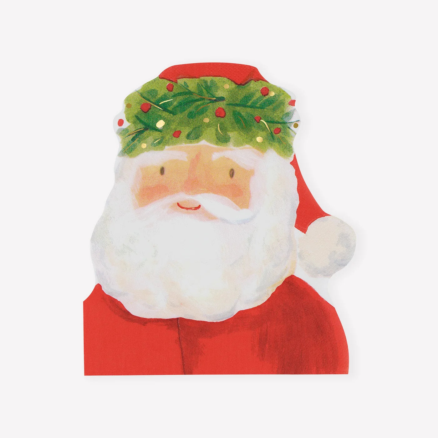 Santa head paper napkins in red, green and white with gold foil