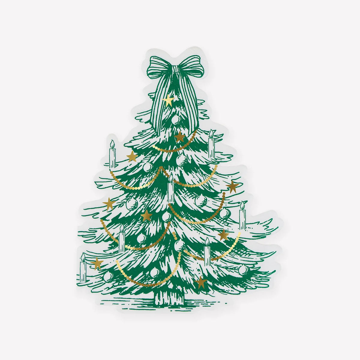 Toile de Jouy tree shaped napkins in green with gold foil