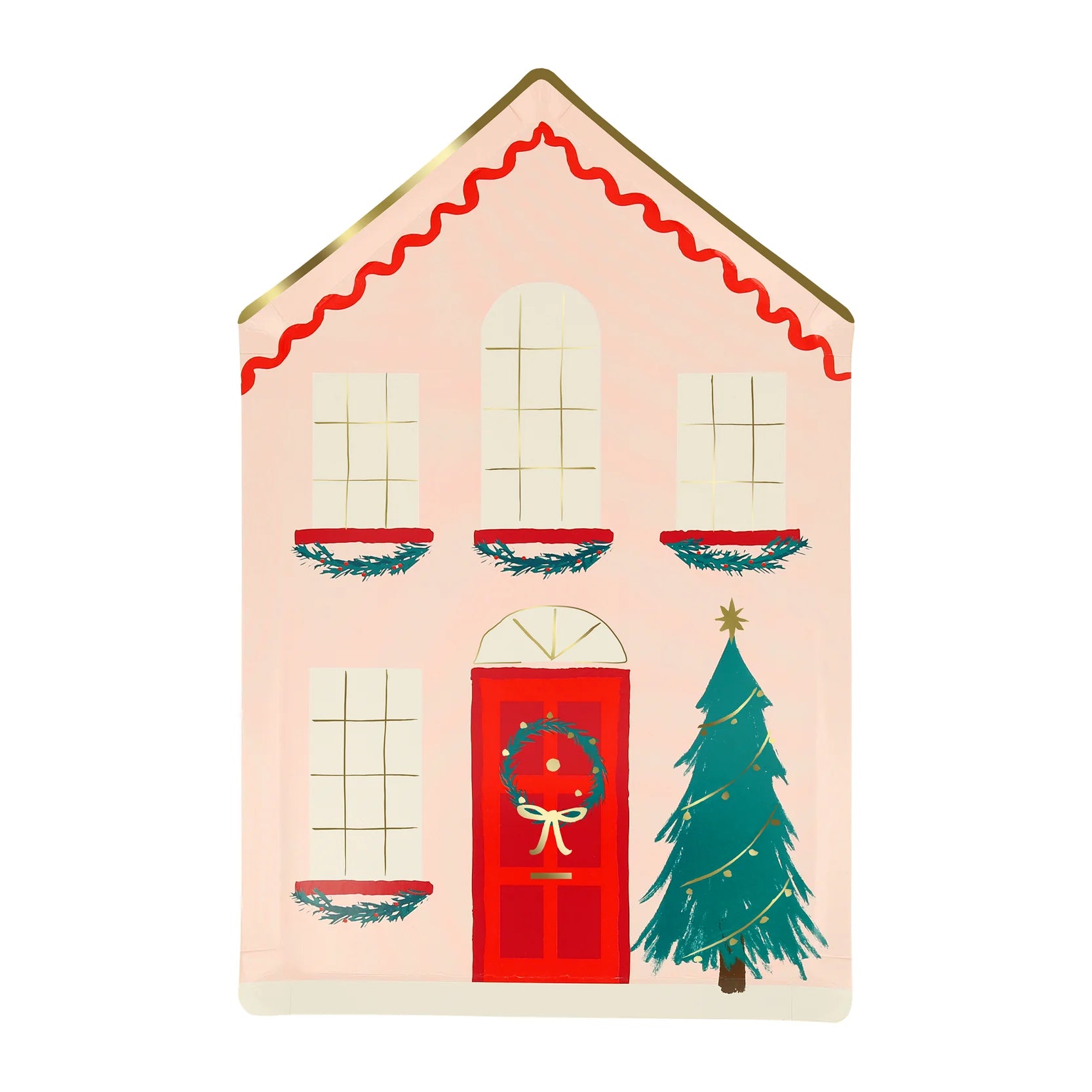 Festive house paper plates set for a Christmas table