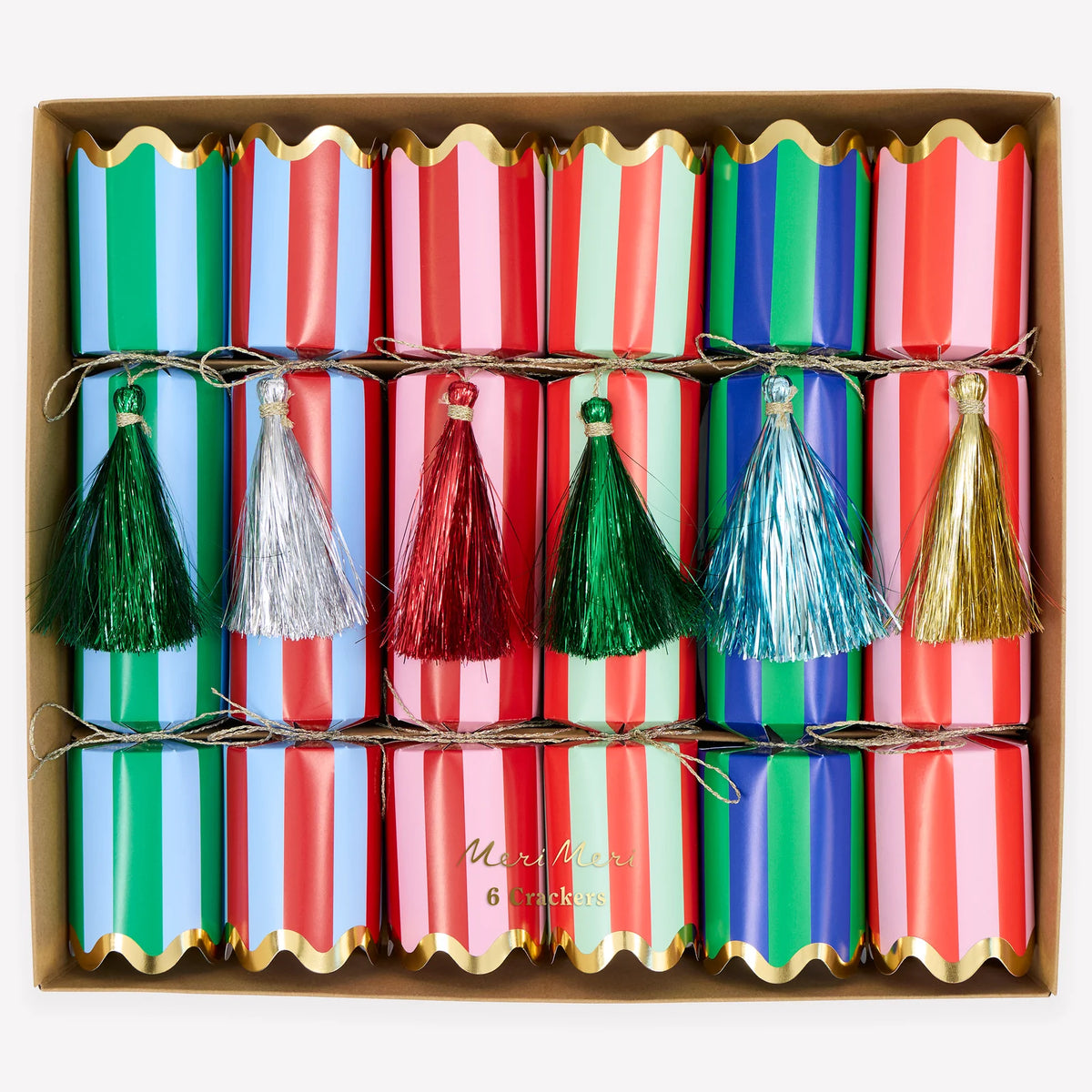 STRIPED TINSEL CHRISTMAS CRACKERS