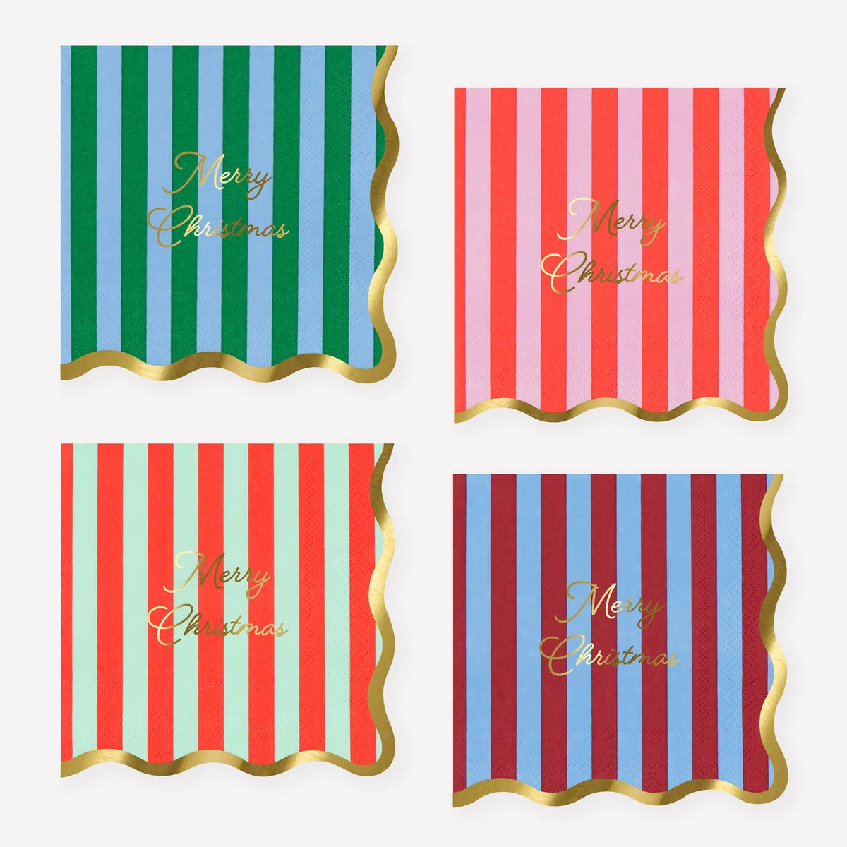 Striped Merry Christmas small napkins in four colour combinations
