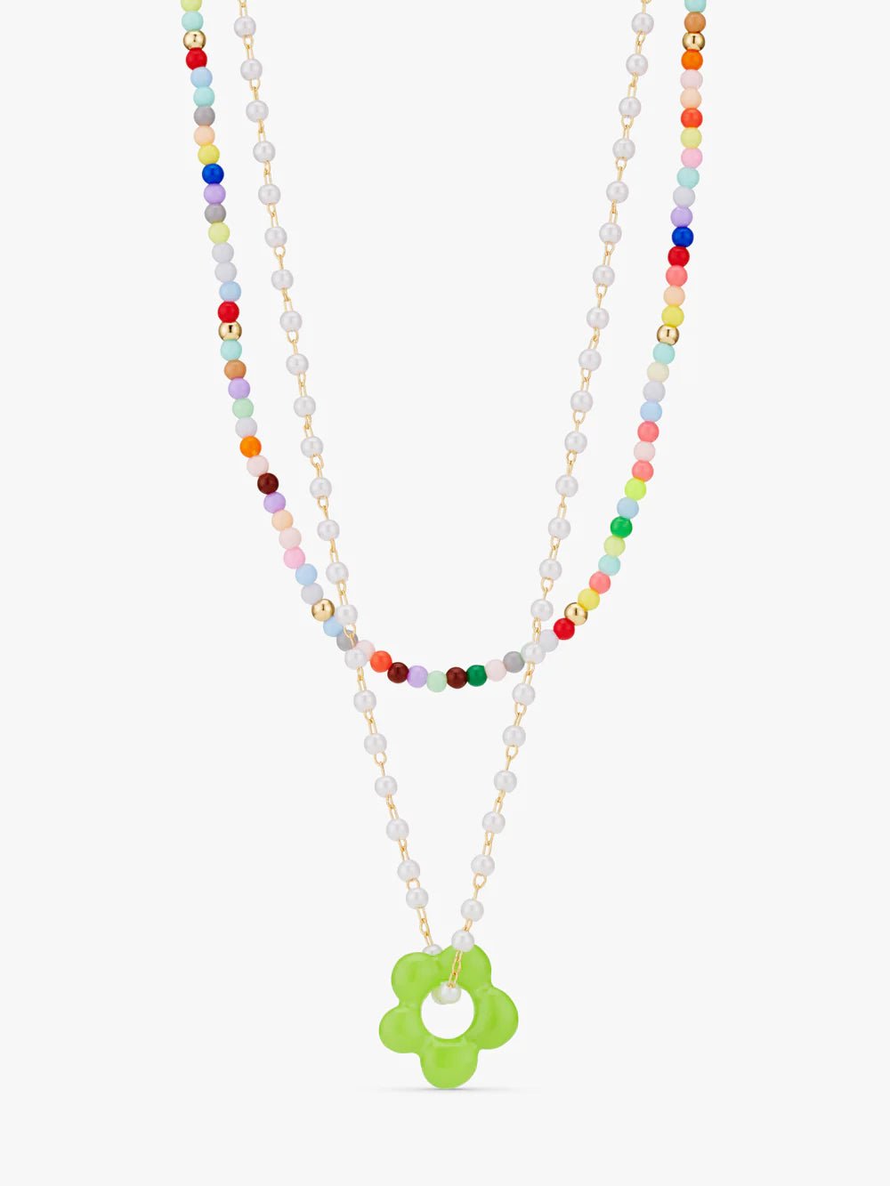 MULTICOLOUR BEAD AND FLOWER CHARM LAYERED NECKLACE - OTHERLETTERS