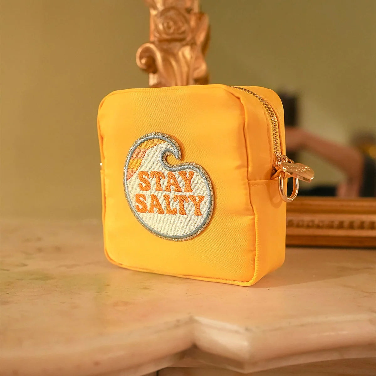 Embroidered sticker reading Stay Salty