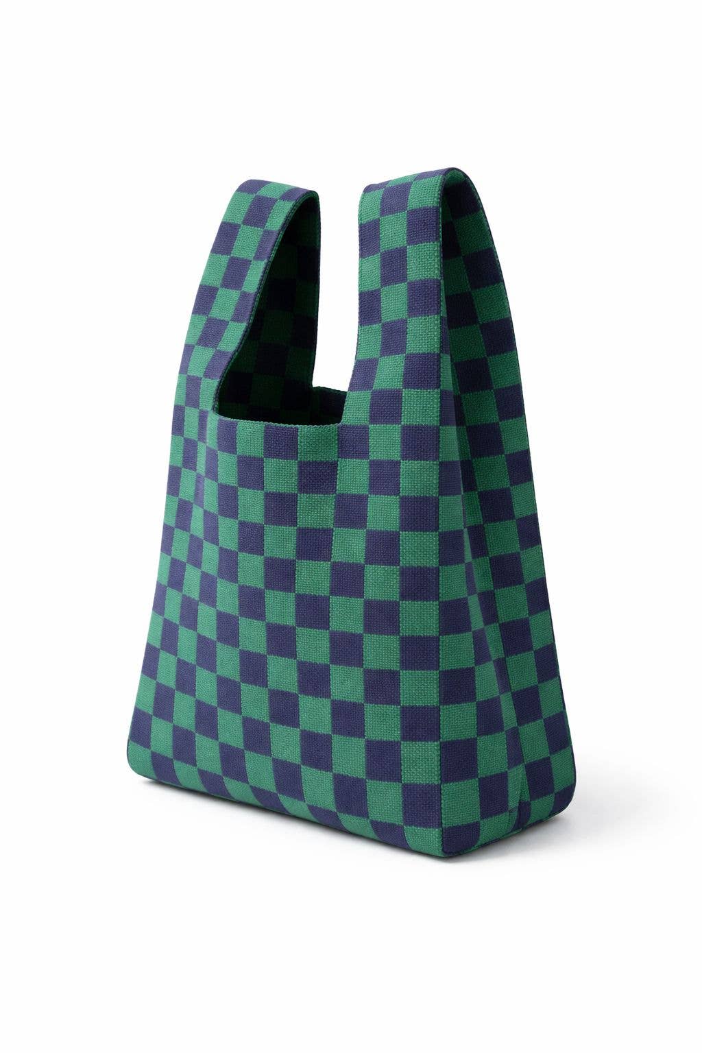 NAVY AND DARK GREEN BOLD CHECKER KNITTED BAG | MEDIUM - OTHERLETTERS