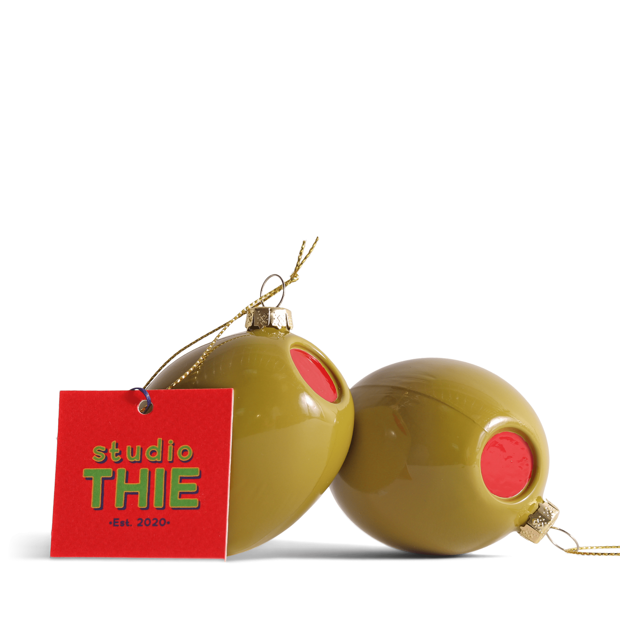 OLIVE GLASS TREE DECORATION, 7CM - OTHERLETTERS