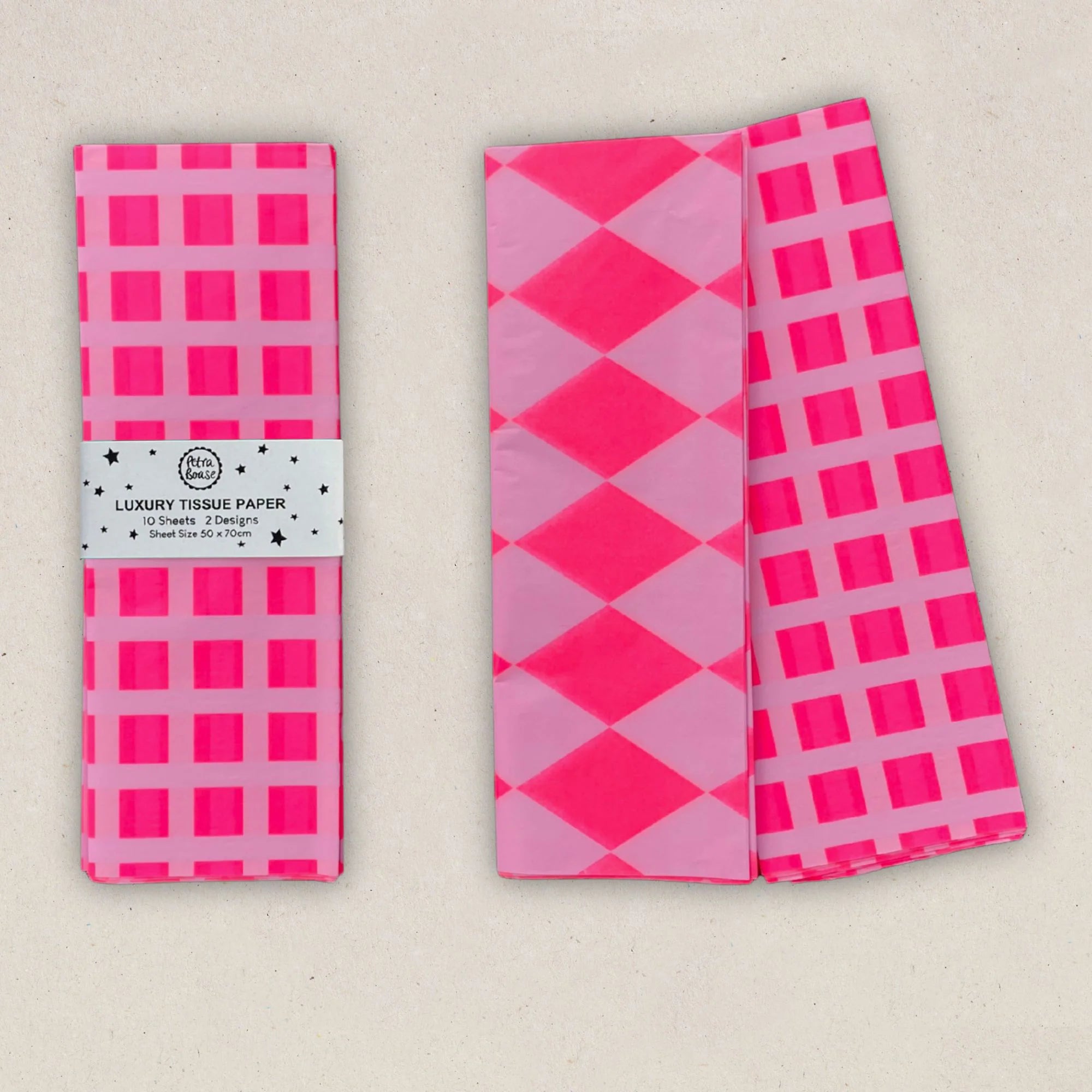 PETRA BOASE LUXURY TISSUE PAPER | DIAMOND/ SQUARE FLUORO PINK & LILAC - OTHERLETTERS