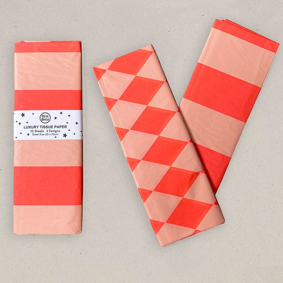 PETRA BOASE LUXURY TISSUE PAPER | DIAMOND/ STRIPE FLUORO ORANGE & PEACH - OTHERLETTERS