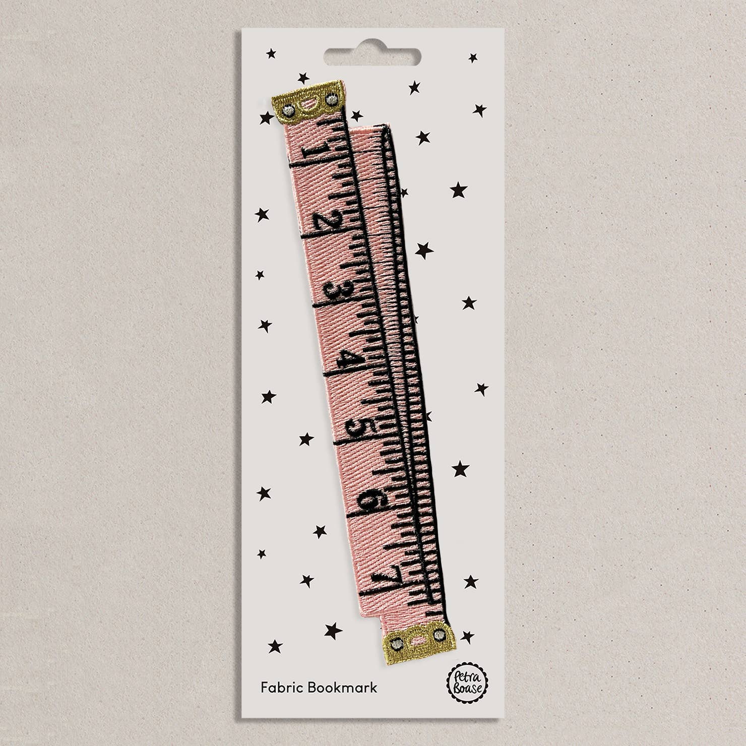 PINK RETRO TAPE MEASURE EMBROIDERED FABRIC BOOKMARK - OTHERLETTERS