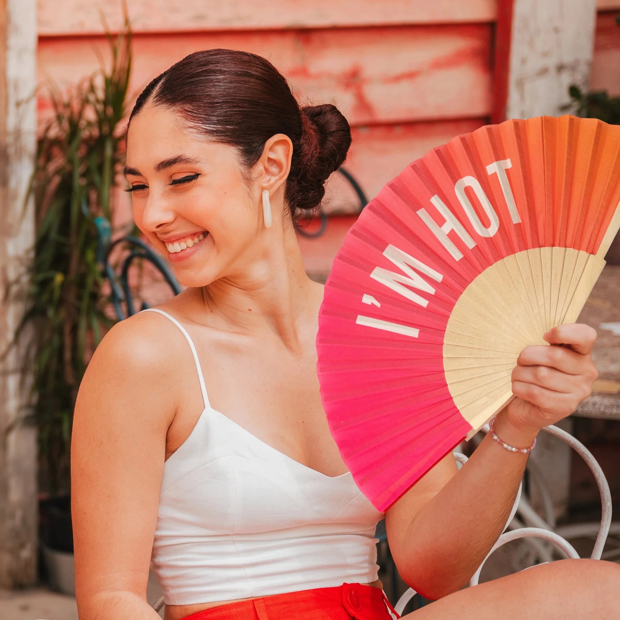 * PRE ORDER* RED ORANGE OMBRE "I'M HOT" HAND FAN - OTHERLETTERS