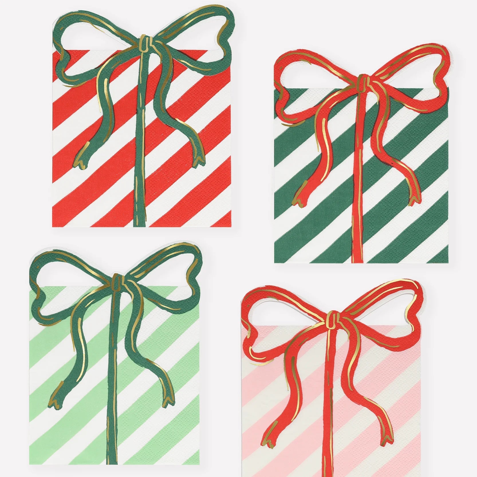 Present with bow print paper napkins for Christmas parties