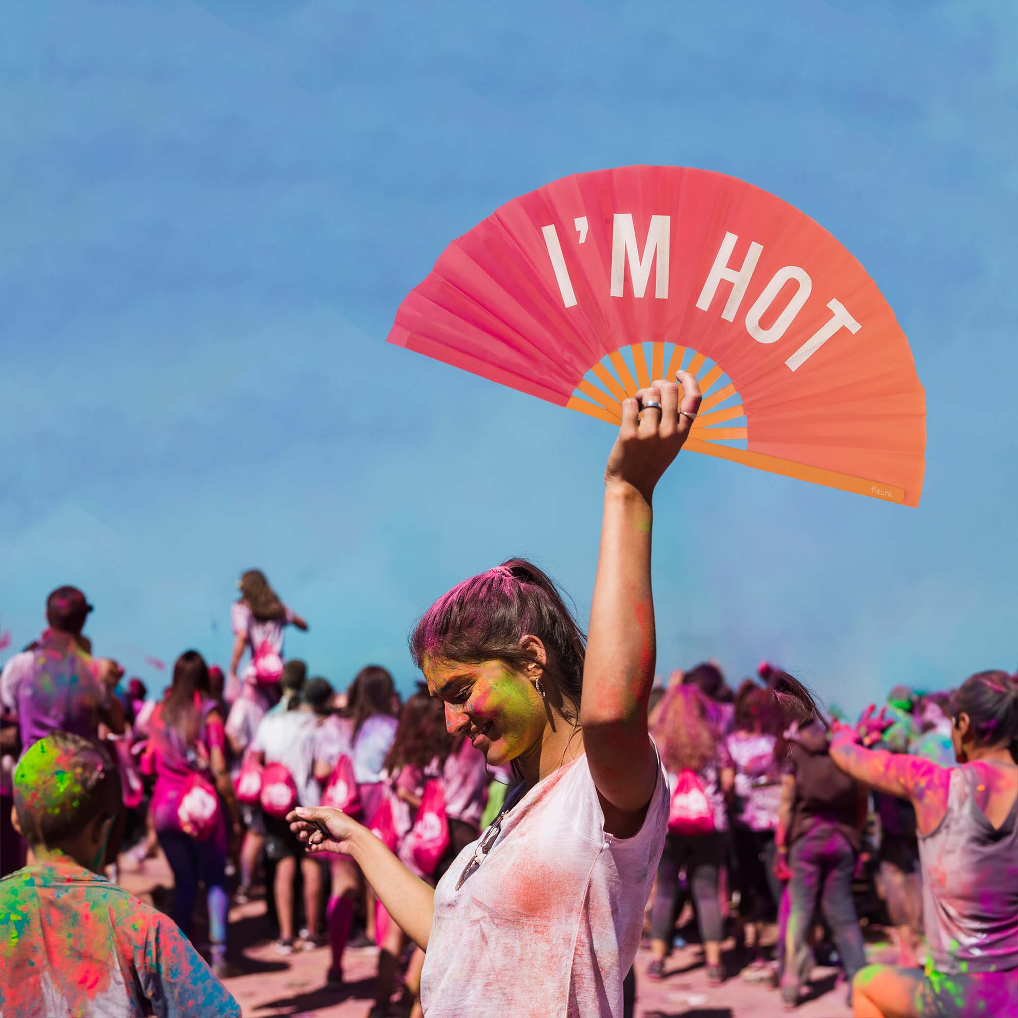 RED OMBRE I'M HOT HAND FAN XXL - OTHERLETTERS