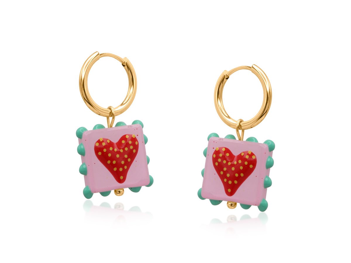 SANTA FE HEART SQUARE CHARM EARRINGS - OTHERLETTERS