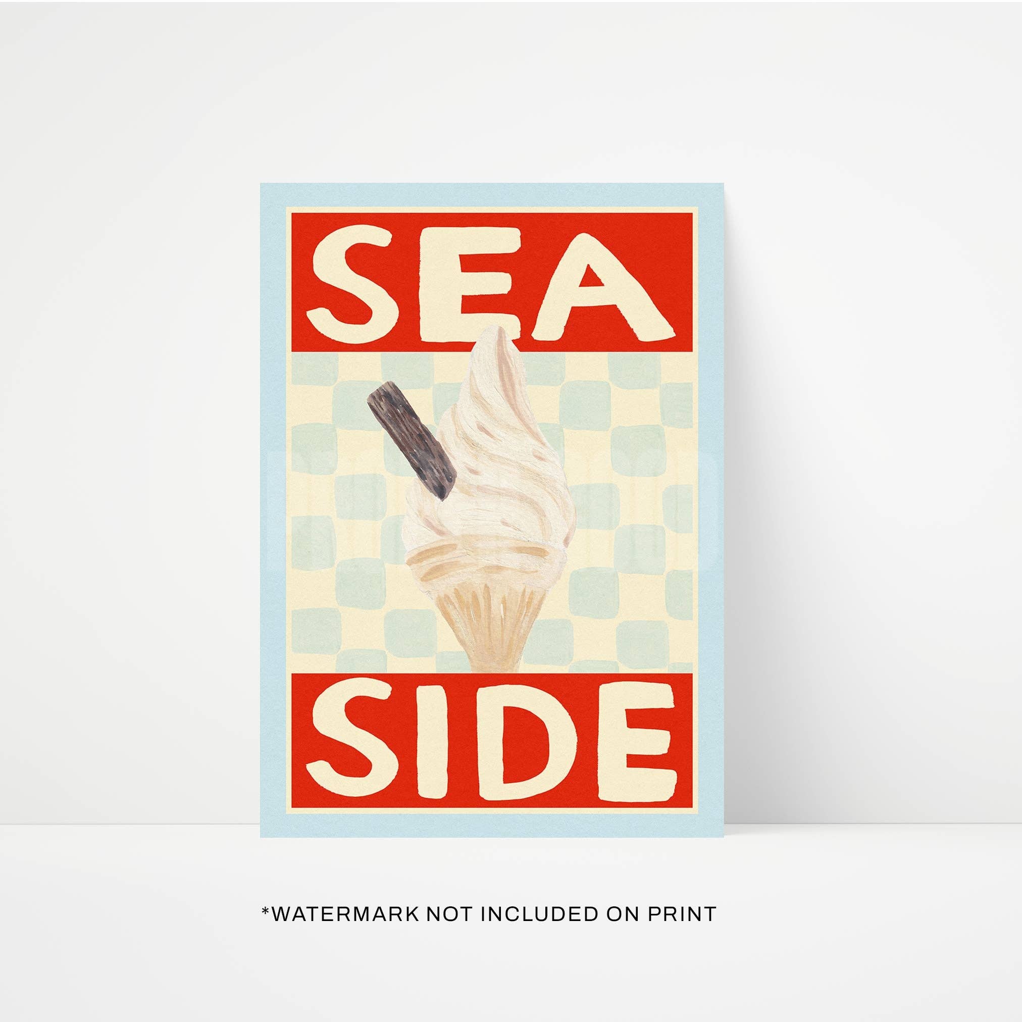 SEASIDE ICE CREAM HAND PAINTED PRINT: UNFRAMED / A4 (210 X 297MM) - OTHERLETTERS