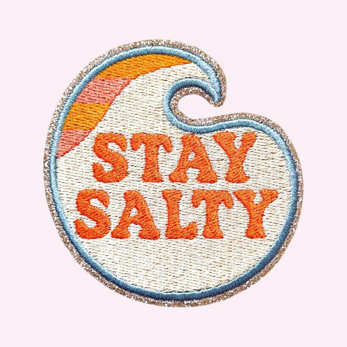 Embroidered sticker reading Stay Salty