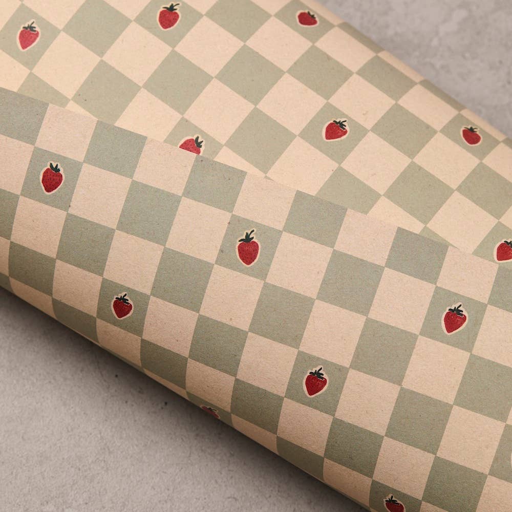 STRAWBERRY CHEQUERED WRAPPING PAPER | 3 SHEETS ROLLED - OTHERLETTERS