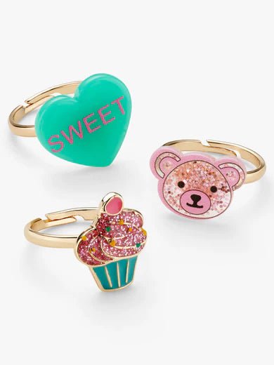 TEDDY, CUPCAKE AND HEART RING SET - OTHERLETTERS
