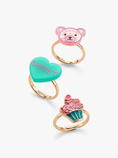 TEDDY, CUPCAKE AND HEART RING SET - OTHERLETTERS
