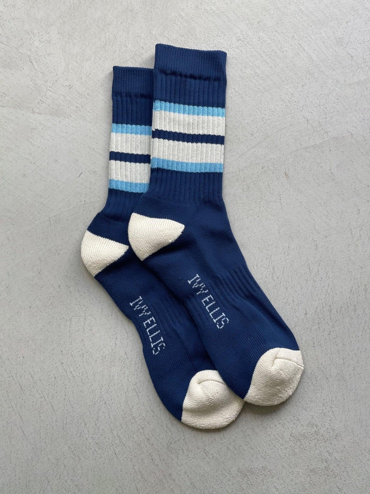 THE MARVIN NAVY & LIGHT BLUE MEN'S CREW LENGTH SOCKS - OTHERLETTERS
